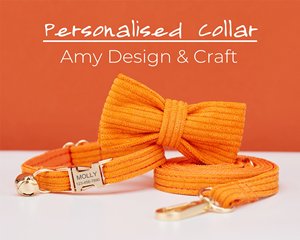 ชุดผูกโบว์ผ้าลูกฟูกสีส้มปลอกคอแมวทำด้วยมือและสายจูงป้ายชื่อส่วนบุคคลสายจูงกระดิ่งทองของขวัญสำหรับสัตว์เลี้ยง - Product Image 3