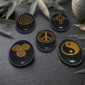 Online Black Agate Reiki <b>Pagan</b> Set with Carved Engraved Love Design-Gemstone <b>Art</b> Collectible - Product Image 3