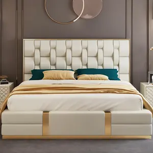 โมเดิร์นล่าสุดหรูหราเตียงคู่การออกแบบขนาดคิงไซส์หนังแท้เตียงห้องอิตาลีต้นแบบชุดเฟอร์นิเจอร์ห้องนอน