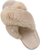 Pantoufles en fourrure pelucheuse à brides croisées pour femmes, semelle extérieure en EVA, bout ouvert, confortables pour l'intérieur et l'extérieur, vente en gros
