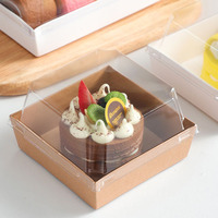 Boîte à gâteaux Sandwich Hamburger Rectangle Carré Pain Hot Dog Papier Kraft avec Couvercle en Plastique Transparent Emballage Alimentaire Jetable