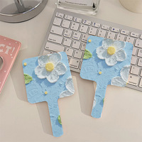 Miroir de maquillage portable compact de voyage à motif floral avec cadre en plastique, petit miroir de retouche de bureau