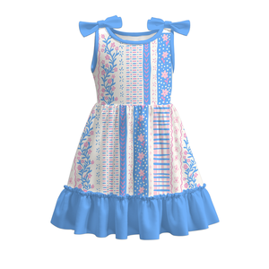 Robe d'été pour filles, en soie de lait, imprimé nœud, style tourbillon, extensible, douce, avec ourlet à volants, ODM - Product Image 3