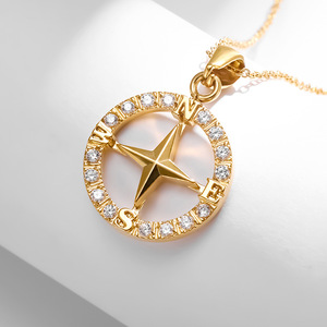 Collar chapado en oro de 18K <span class=keywords><strong>a</strong></span> la moda, collar de timón con gráfico de estrellas para mujer, collar con colgante de brújula de acero inoxidable - Product Image 5