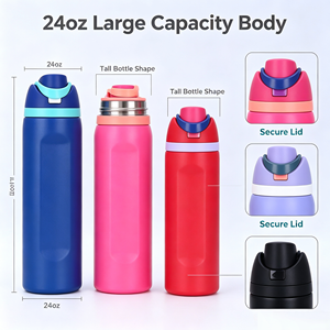 24oz Dual Lid Flip Top Insulated Sports <b>Water</b> <b>Bottle</b> with Straw Handle Outdoor Fruit <b>Infuser</b> - Product Image 2