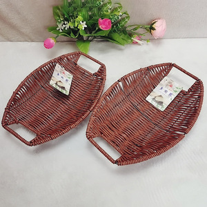 Oval Plastic Woven <b>Basket</b> With Handles Size M For Food Storage And Serving Snack Dessert <b>Bread</b> Fruit Bowl - Product Image 1