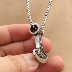 Thor's Hammer Pendant <b>Titanium</b> Steel Men's Necklace Retro Punk Style Everyday Wear 280590 - Product Image 3