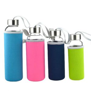 Bouteille d'eau en verre borosilicate sans BPA de 500 ml avec couvercle en bambou et manchon en silicone, écologique, revêtement anti-corrosion, nouveau modèle de vaisselle - Product Image 1