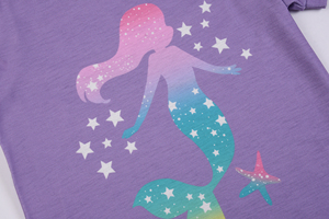 Conjunto de Pijama de Verano para Niñas con Estampado Degradado de Sirena, Ropa de Dormir de Manga Corta con Estampado de Escamas - Product Image 4