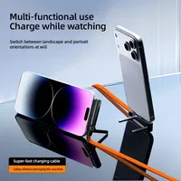 Kabel Elbow Type-C 240W Pengisian Cepat & Transfer Data, Penyangga Ponsel Tak Terlihat, Jalinan Nilon USB-C untuk iPhone 17 16 15