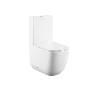 WC moderne écologique en céramique deux pièces avec système de chasse d'eau Tornado, paroi arrière facile à nettoyer pour hôtels, accessoires blancs - Product Image 1