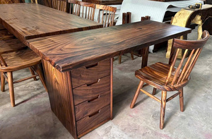 Bureau de travail moderne en bois massif avec tiroirs, table en bois dur naturel fait main, bureau à domicile, mobilier de direction - Product Image 2