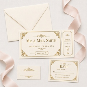 Tarjeta de Entrada para Cena de Gala en Papel Kraft Personalizada, Impresión en Lámina Plateada, Borde Decorativo en Lámina, Logotipo Personalizado, Diseño, Muestra y Prueba Gratuitas - Product Image 3