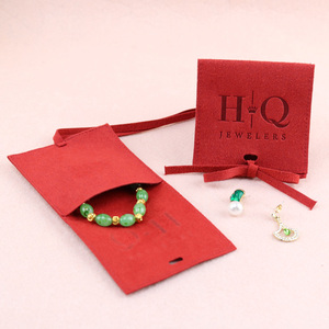 Custom Small Jewelry Dust Bag Velvet Microfiber Jewelry Package Bag with Insert for Bracelet Necklace <b>Gift</b> High Quality Red - Product Image 3
