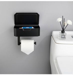 Porte-papier toilette mural moderne en acier inoxydable noir WEKIS avec étagère pour salle de bain et salle de sport - Product Image 6