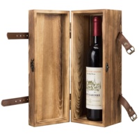 Boîte à vin vintage en bois brun réutilisable personnalisée, porte-bouteille unique, boîte cadeau, boucles en similicuir, fermeture à loquet, suspension murale