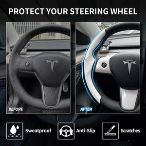 Vente en gros d'accessoires automobiles Kit d'habillage ABS blanc fibre de carbone noir Cadeaux pour Tesla Model 3 / Y Housse de protection de volant - Product Image 2