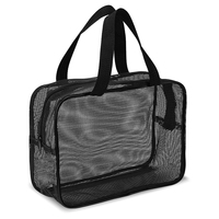 Sac de douche en maille avec logo personnalisé sac de douche en maille noir portable sac de rangement de toilette pour dortoir sac de douche en maille fourre-tout pour salle de bain