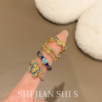 HJ144 Nouveauté Luxe Vintage, Bagues Ouvertes en Cuivre Cloisonné Chinois, Motifs Papillon et Floraux Ethniques, Empilables pour l'Index, pour Femme