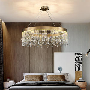 Lustre moderne en cristal doré rond, lampe décorative de plafond pour salon, chambre à coucher, métal, grand lustre nordique de luxe à LED - Product Image 1