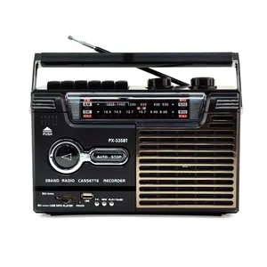 Eletree Px-335Bt portátil com acabamento em madeira com grãos retrô surround estéreo Am Fm Sw cassetera rádio cassete retrô Grandes