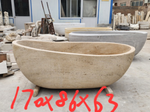 Baignoire ovale autoportante de luxe en travertin, <span class=keywords><strong>jacuzzi</strong></span> moderne pour 2 personnes, design de salle de bain d'hôtel - Product Image 5