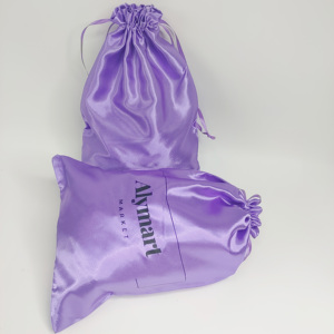 NEW Luxury Purple Satin Drawstring Packaging <b>Silk</b> Jewelry Gift Ring Pouch Bag Custom Small Satin Bag for Wig Packing - Product Image 5