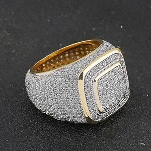 Bague de mariage pour homme style Hip Hop en laiton plaqué or 18 carats, sertie de zircone cubique et de diamants CZ massifs, bijoux plaqués or style Hip Hop - Product Image 6