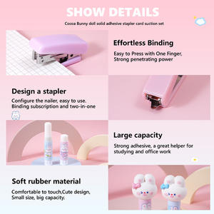 Popular Cute Solid Glue & Grapadora Combo Blister Set-Papelería multiusos para oficina, estudiantes y manualidades DIY - Product Image 4