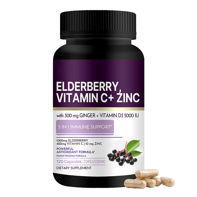 Wholesale OEM Black Elderberry Capsules Extract Supplements Zinc Vitamin C Capsule Elderberry Capsules