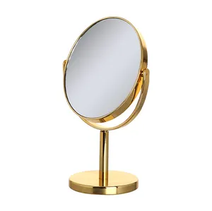 도매 주문 휴대용 작은 테이블 거울 타원형 황금 프레임 hd 화장품 거울 스탠드