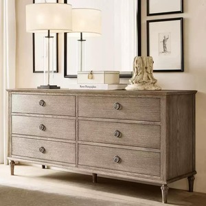 Solid Oak 6 Drawer Dresser French Vintage Carved Leg Chest of Drawers Indoor <b>Bedroom</b> <b>Storage</b> <b>Cabinet</b> Multiple Distressed - Product Image 2