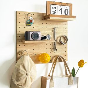 JUNJI Wooden Pegboard <strong>Peg</strong> Board Accessory Kit Modular <strong>Hanging</strong> for Wall Organizer for Entry Way Home Kitchen Organizer - Product Image 4
