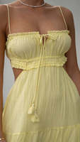 Robe longue à bretelles spaghetti pour femme, taille smockée, dos ouvert, buste à volants, idéale pour la plage, les vacances, les soirées d'été, vente en gros, personnalisation OEM
