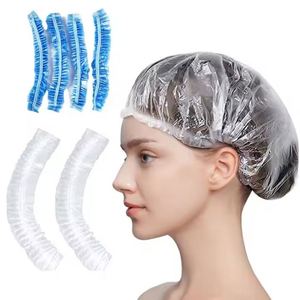 Lot de 100 bonnets de douche jetables imperméables en PE pour cheveux - Product Image 1