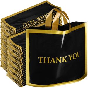 Black Plastic Shopping <b>Bags</b> 12x15 In With Handle Thank You Print For Boutique <b>Small</b> Business - Product Image 1