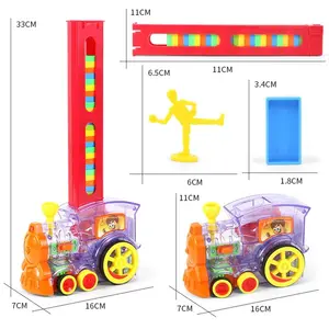 2022 Hete Verkoop Automatische Domino Trein 60 Stuks Plastic Bouwsteen Vroege Ontwikkeling Trein Speelgoed Gekleurde Domino Set
