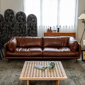 Divano Sezionale in Vera Pelle Stile Vintage, Estensibile, per Arredamento Casa e Hotel, Elegante Arredamento per Soggiorno - Product Image 1