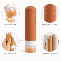 Kits de voyage 4 pièces, flacons de voyage souples en silicone 90 ml (3 oz) avec bouchon à clapet pour emmener en cabine, avec sac de rangement transparent