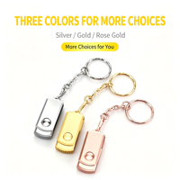 Memoria USB Metálica Giratoria de 1GB 2GB 4GB 8GB 2.0, Pendrive Dorado de 16GB 32GB 64GB 3.0 con Llavero y Grabado Láser Gratuito