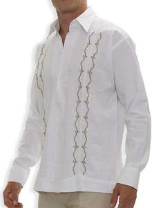 2021 manica lunga moda Designer Casual Polycotton lino ricamo Guayabera plissé <span class=keywords><strong>camicia</strong></span> per gli uomini - Product Image 3