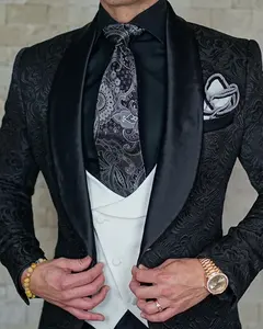 2024 tailleur da uomo Design Ialian giacca da smoking nera 3 pezzi Groom Terno Suit per gli uomini (giacca + gilet + pantaloni)