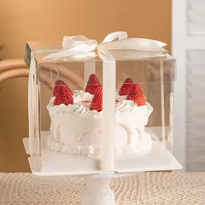 8英寸高豪华定制标志透明方形蛋糕盒，带透明盖子