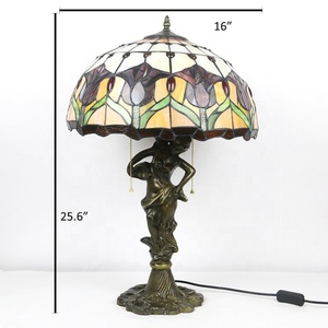 Lampe de bureau LongHuiJing 16 pouces à LED avec abat-jour en verre teinté, fleur de tulipe méditerranéenne flexible, en verre fait main, en résine sirène - Product Image 5