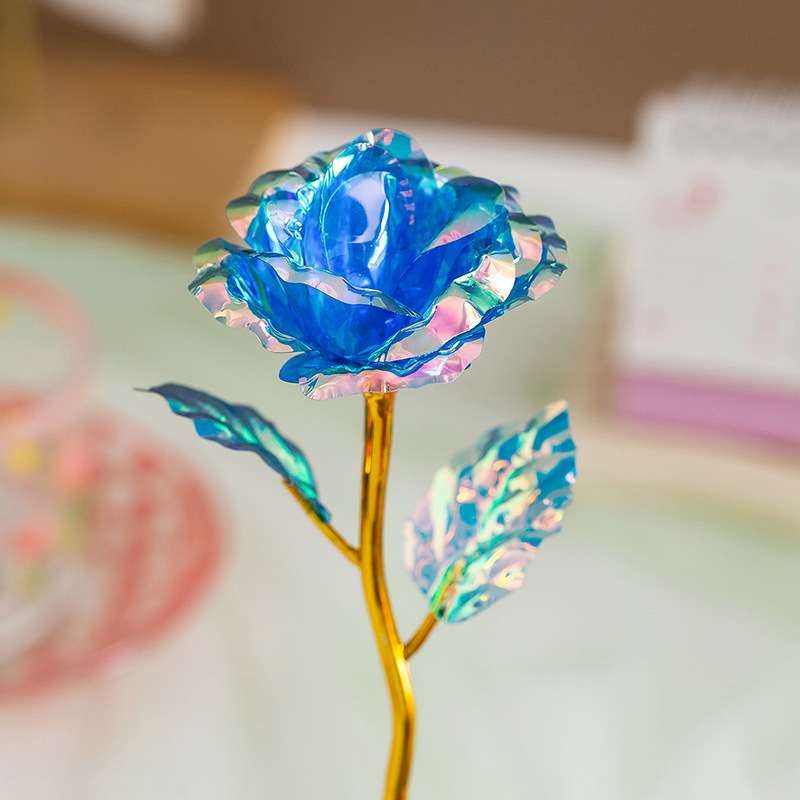 Fleur colorée dorée de 18 cm, fleur bleue