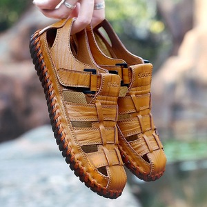 Men's Genuine Leather Closed Toe <b>Flat</b> <b>Sandals</b> Breathable Summer Casual Hook Loop 45 46 47 Wide Fit - Product Image 3