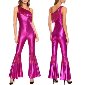 Womens Professtionsl <b>Dance</b> Vintage 70s 80s Disco <b>Dance</b> Jumpsuit Long <b>Pants</b> Metallic Shiny Rompers For Stage Clubbing Parties - Product Image 2