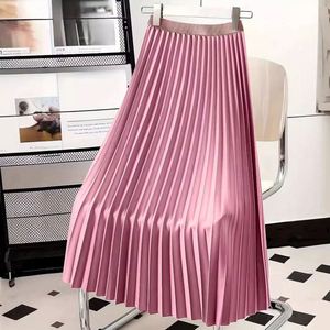 I-0521 Women's Casual Summer Natural Waistline Knee-Length A-Line <b>Chiffon</b> Skirt Hanging Feeling Solid Color Quick Dry Digital - Product Image 3