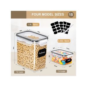 Lot de 15 bocaux de conservation alimentaire en plastique de qualité alimentaire, hermétiques, pour organiser la cuisine, idéaux pour les aliments, les collations, les céréales et les fruits secs - Product Image 2