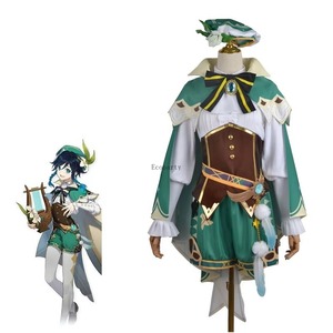 <span class=keywords><strong>Venti</strong></span> Traje de <span class=keywords><strong>Cosplay</strong></span> Chaleco Pantalones Cortos Sombrero Medias <span class=keywords><strong>Venti</strong></span> Trajes Barbatos Wendi Windy Trajes Anime Comic Con - Product Image 1